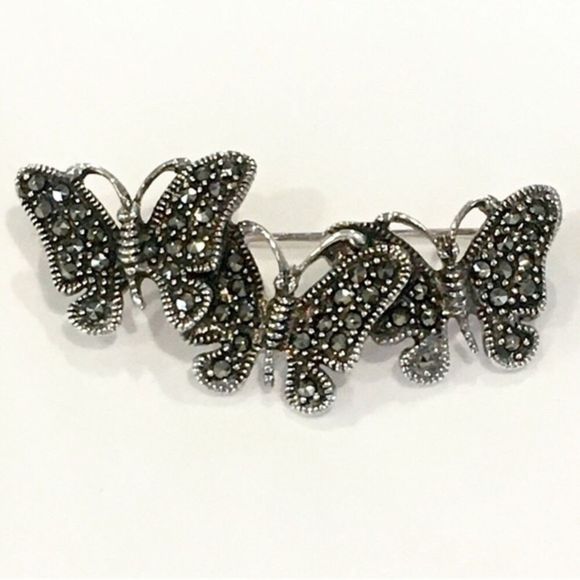 Vintage Sterling Silver Marcasite Butterfly Pin Broach - Picture 2 of 11